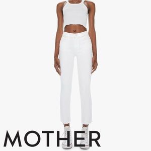 Mother White Jeans with Cropped Fray Hem